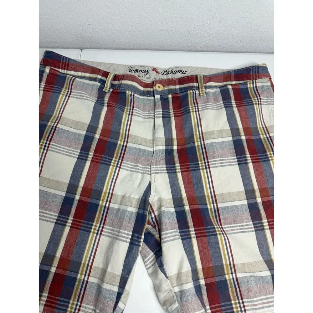 Tommy Bahama Men’s Cotton Blend  Plaid Cargo Shorts Size 42 Blue Red White